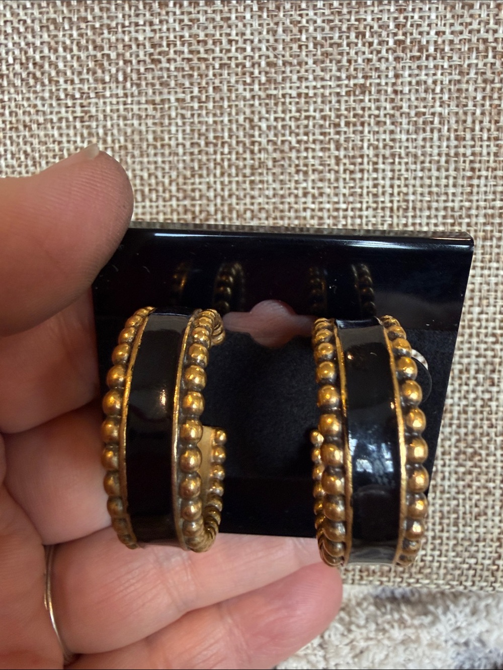 Yves Saint Laurent Black and Gold Beaded Hoop Earrings